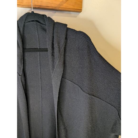 Splendid 100% Cashmere Black Hooded Open Front Cardigan Poncho Cozy Luxury XL - Picture 5 of 10